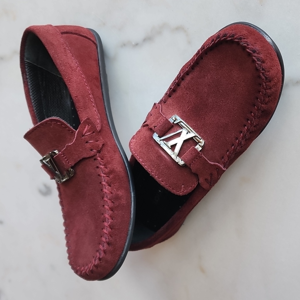Louis Vuitton Boys Burgundy Suede Driving Loafers